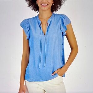 Style & Co Women׳s Blue Chambray Flutter Sleeve Top NWOT